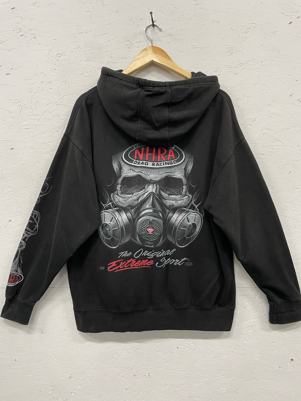NHRA Championship Drag Racing Hoodie Full Zip Gas Mask Skull Extreme Sport, XL